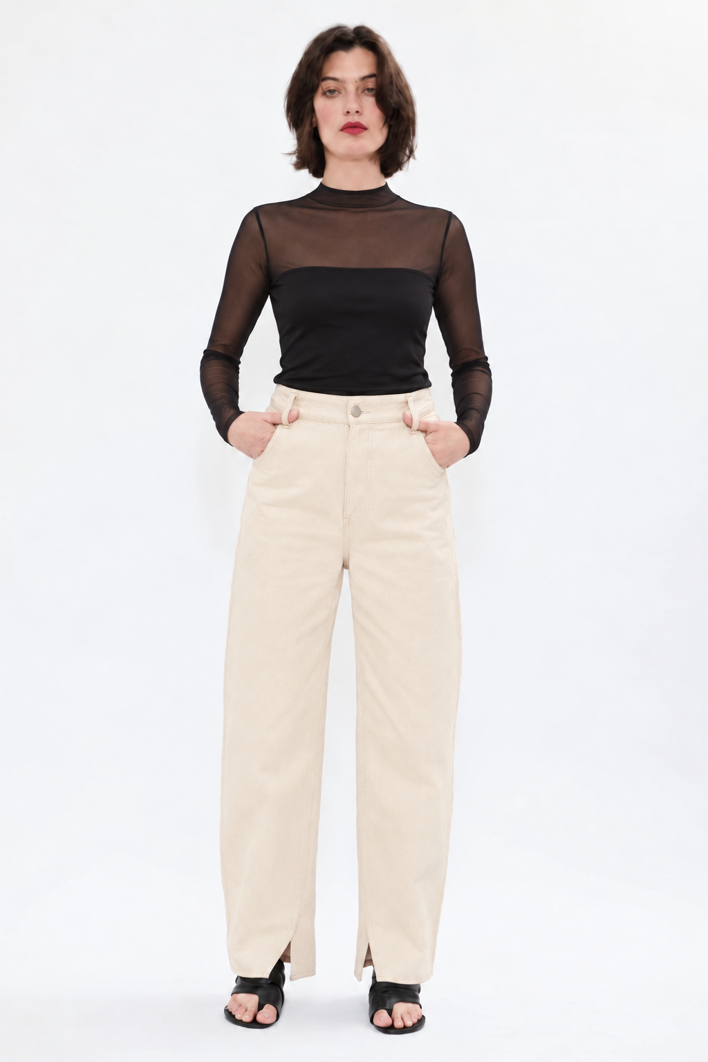 TRIBE High-Rise Curved-Leg Jeans – Cream