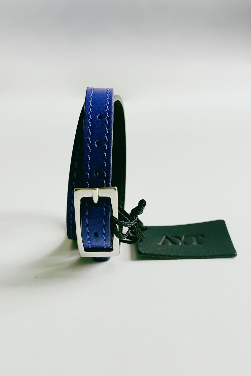 AYT Studio unisex blue Klein Italian leather double bracelet with silver buckle hardware