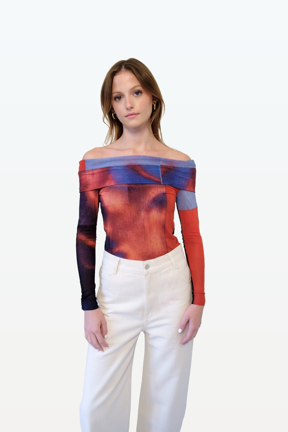 MESH BOAT-NECK TOP - Exclusive artistic print