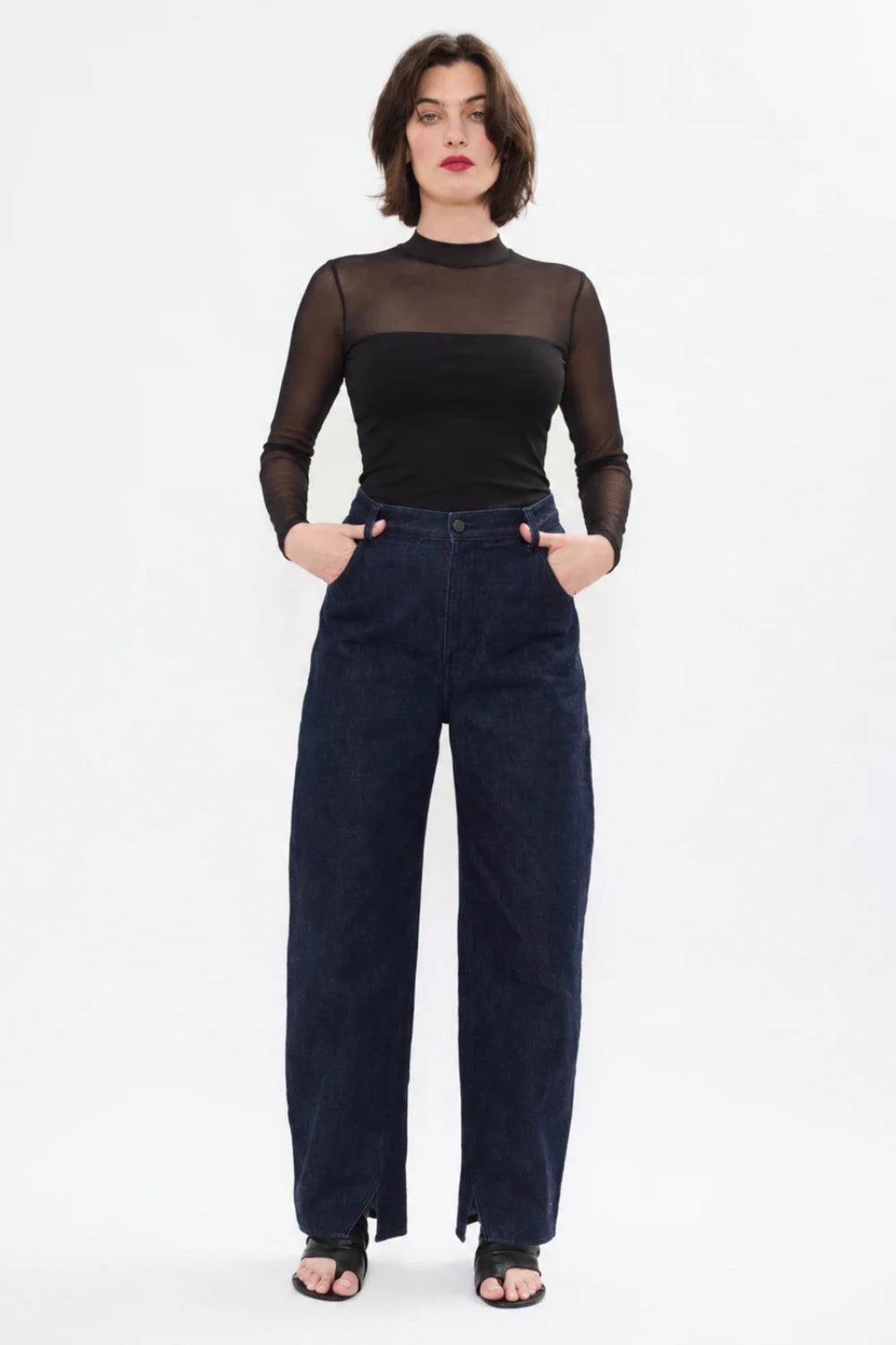 TRIBE High-Rise Curved-Leg Jeans – Deep Blue