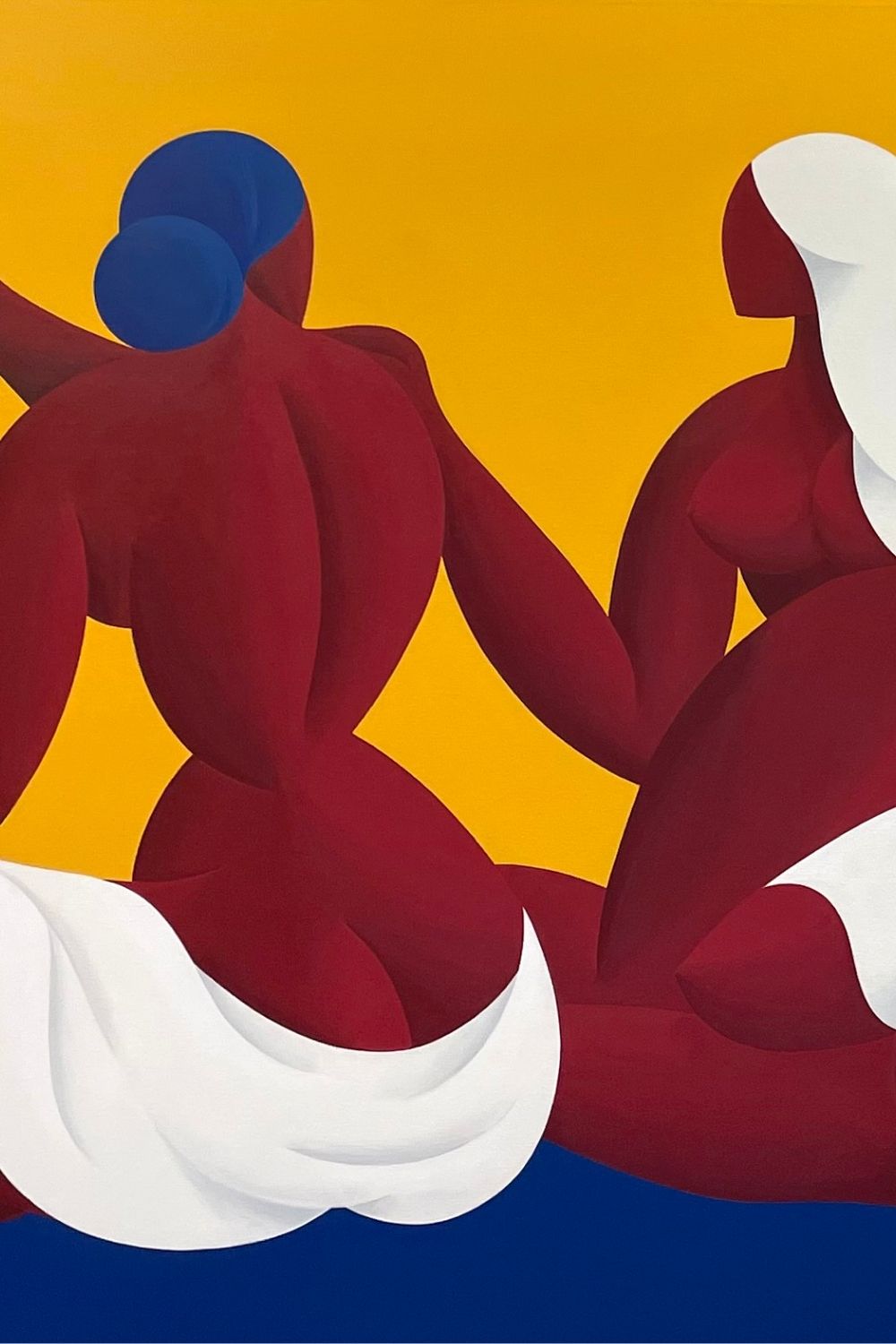 The artwork “El Lago Intimo” by the visual artist and painter Remed, with bold colors and voluptuous forms. It serves as an inspiration for AYT Studio's art-inspired fashion collection.