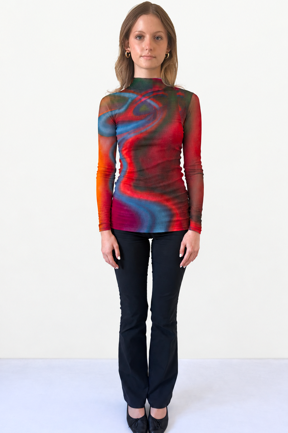 MESH MOCK-NECK TOP - Exclusive artistic print