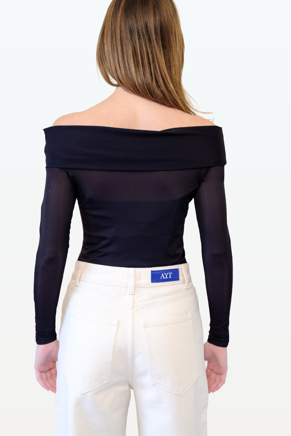 MESH BOAT-NECK TOP - Exclusive artistic print